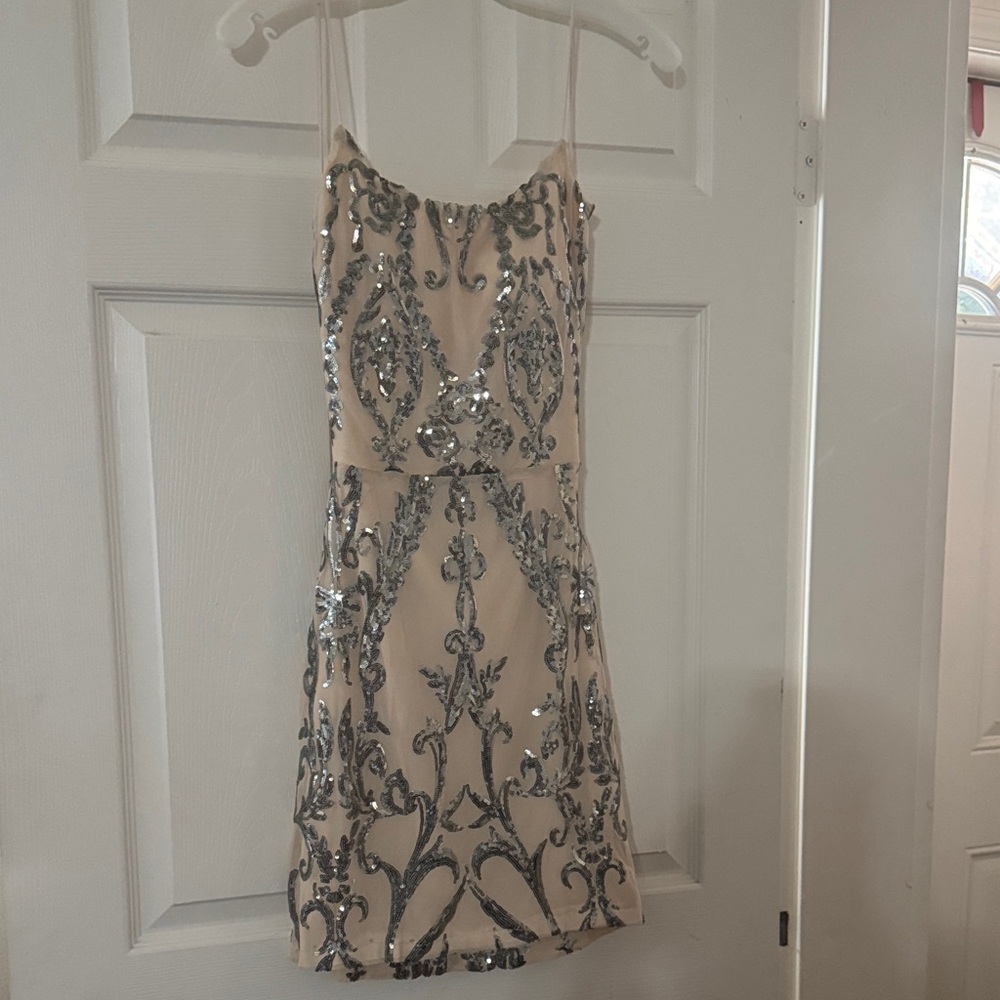 Windsor Nude Mini Dress with Silver Sequin Embellishment